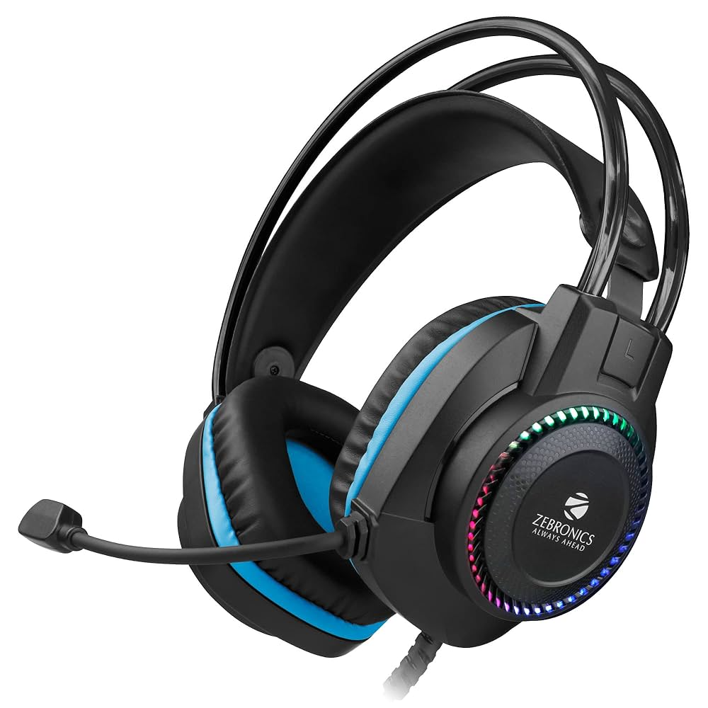 ZEBRONICS Jet Premium Wired Gaming On Ear Headphone, 3.5mm + USB Connector (Black + Blue)